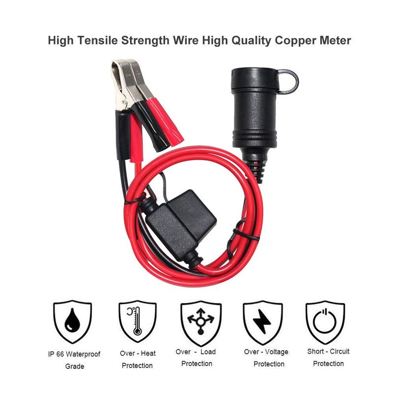 SPARKING 5FT 12V Female Car Cigarette Lighter Socket Extension Cord with Battery Alligator Clips Car Battery Clip-on Extension Cable, 15A Fuse (5FT) - Image 4